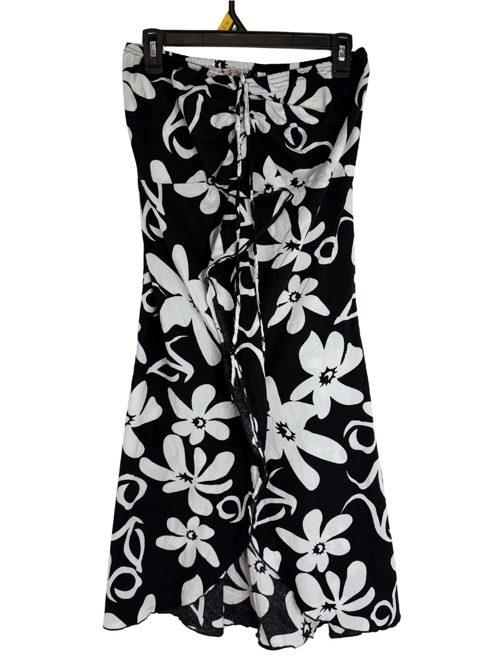 Tiki Palm Strapless Black & White Floral Dress